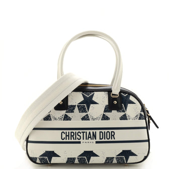 Christian Dior Vibe Zip Bowling Bag Printed Star Embossed Leather Medium