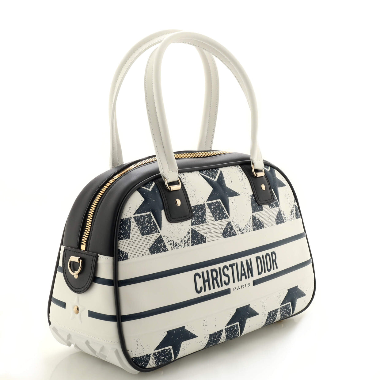Christian Dior Vibe Zip Bowling Bag Printed Star Embossed Leather