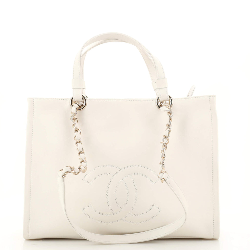 Chanel Timeless CC 2-Way Zip Shopping Tote Calfskin Medium White 187058356