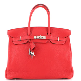 Hermes Birkin Handbag Red Clemence with Palladium Hardware 35