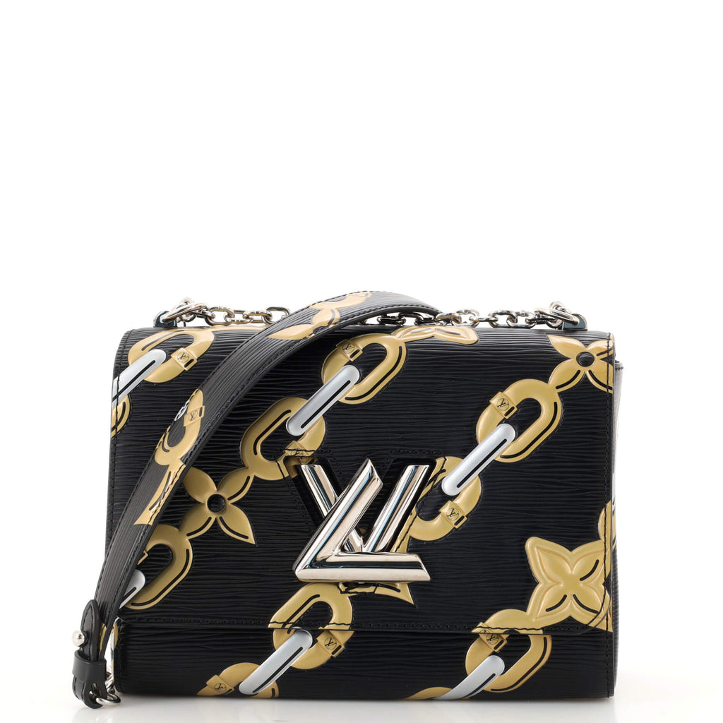 CERTIFIED Louis Vuitton TWIST MM EPI Shoulder Bag M59018 w/ Flower Charms