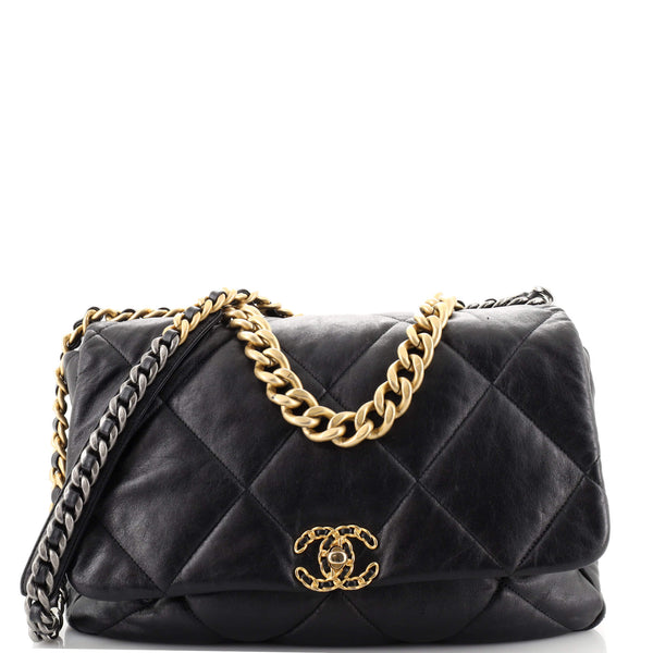 Chanel Black, Pattern Print Large Tweed 19 Flap Bag
