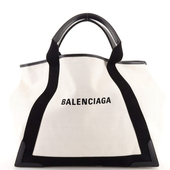 Balenciaga Navy Cabas Canvas with Leather Large