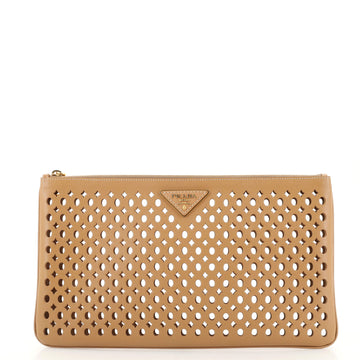 Prada Zip Pouch Perforated Saffiano Leather Large