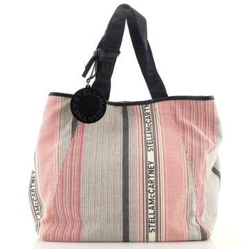 Stella McCartney Logo Shopper Tote Striped Canvas Small