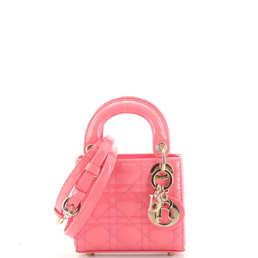 Dior Lady Dior Shoulder Handbag Pink Metallic Micro Cannage Leather  eBay
