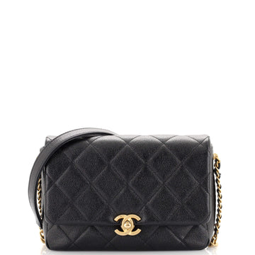 Chanel Chain Melody Flap Bag Quilted Caviar Small
