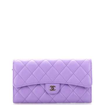 Chanel CC Gusset Classic Flap Wallet Quilted Caviar Long
