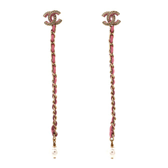 Chanel CC Chain Drop Clip-On Earrings Metal with Leather and Faux Pearls