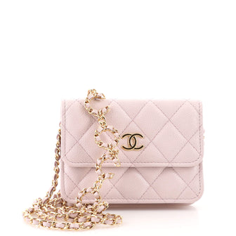 Chanel Miss Coco Strap Flap Clutch with Chain Quilted Caviar Mini