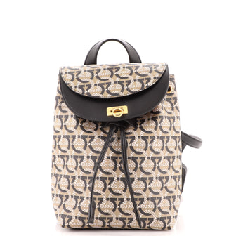 Salvatore Ferragamo Gancini Flap Drawstring Backpack Gancini Jacquard with Leather Mini