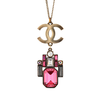 Chanel CC Geo Pendant Necklace Crystal Embellished Metal