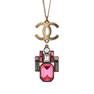 Chanel CC Geo Pendant Necklace Crystal Embellished Metal
