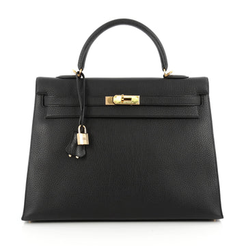 Hermes Kelly Handbag Black Fjord with Gold Hardware 35 Black 1871001