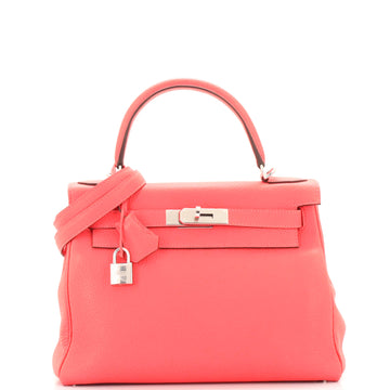 Hermes Kelly Handbag Pink Clemence with Palladium Hardware 28