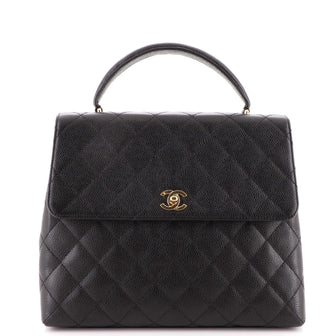 Chanel Vintage Classic Top Handle Flap Bag Quilted Caviar Jumbo