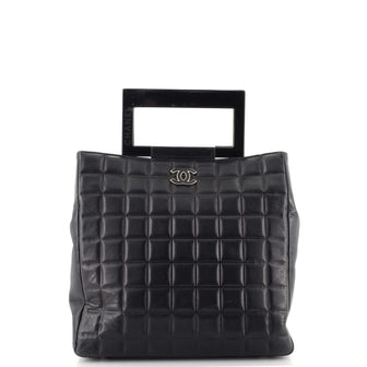 Chanel Vintage Chocolate Bar Resin Handle Tote Quilted Lambskin Small