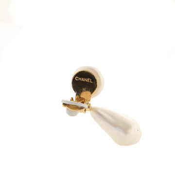 Chanel CC Teardrop Dangle Clip-On Earrings Metal with Faux Pearls