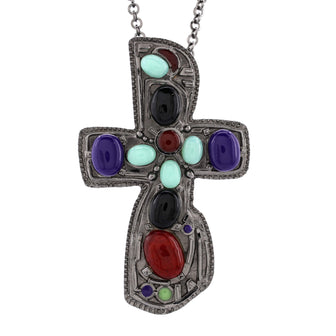 Chanel Oversized Cross Chain Necklace Metal with Gripoix