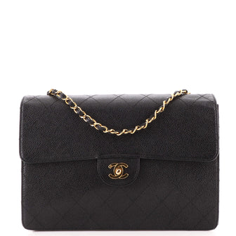 Chanel Vintage Classic Single Flap Bag Stitched Caviar Jumbo