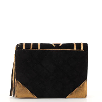 Chanel Book Clutch Quilted Suede
