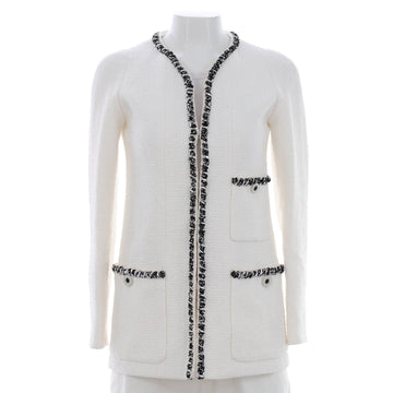 Chanel Women's Collarless V-Neck Three Pocket Jacket Tweed