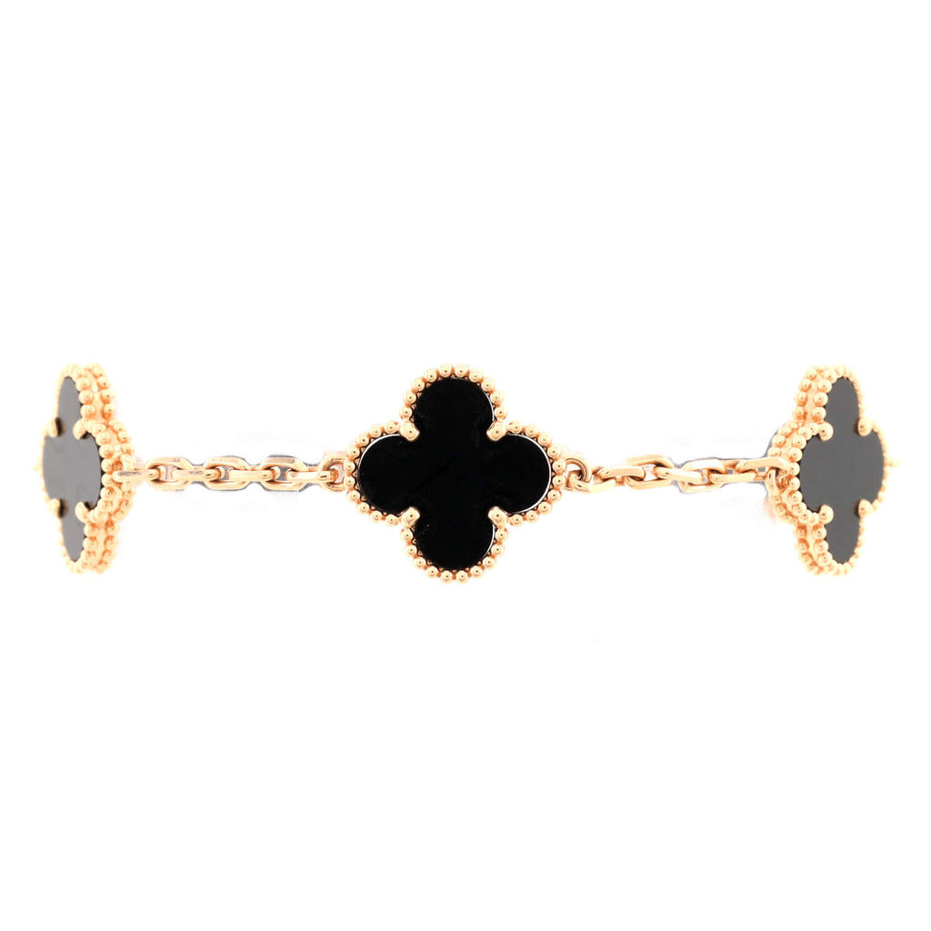 38394: Van Cleef & Arpels Vintage Alhambra 5 Motif Onyx Bracelet