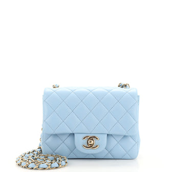 Chanel Square Classic Single Flap Bag Quilted Lambskin Mini Blue 1871982