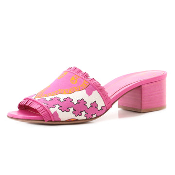 Valentino Garavani Women's Heeled Slide Sandals Printed Canvas with Leather