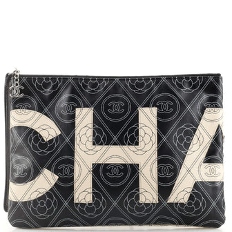 Chanel Camellia Logo Wristlet Clutch Printed Coated Canvas Medium