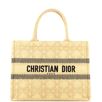 Christian Dior Book Tote Cannage Embroidered Raffia Medium