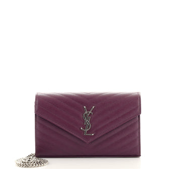 Saint Laurent Classic Monogram Wallet on Chain Matelasse Chevron Leather Medium