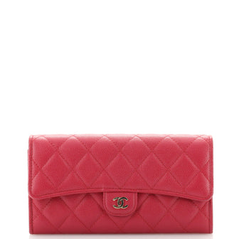 Chanel CC Gusset Classic Flap Wallet Quilted Caviar Long