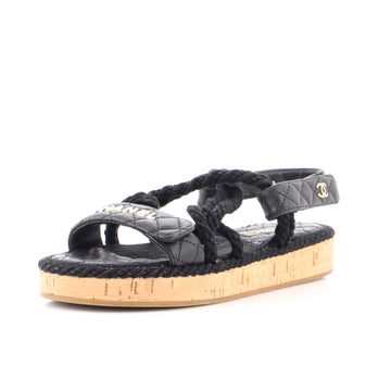 Chanel Women's Cord Velcro Dad Sandals Quilted Leather and Cork