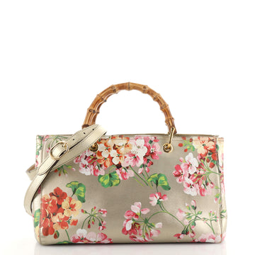 Gucci Bamboo Shopper Tote Blooms Print Leather Medium