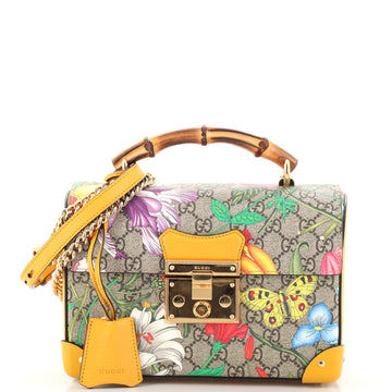 Gucci Padlock Bamboo Shoulder Bag Flora GG Coated Canvas Small