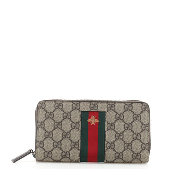 Gucci Bee Web Zip Around Wallet GG Coated Canvas