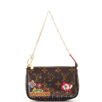Louis Vuitton Pochette Accessoires Limited Edition Vivienne Xmas Monogram Canvas Mini