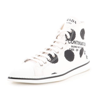 Prada Women's Polka Dot Pointed Toe High-Top Sneakers Canvas