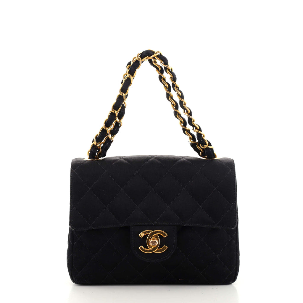 Chanel Vintage Square Classic Single Flap Bag Quilted Satin Mini Black  1875504