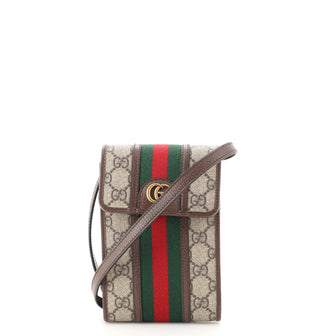 Gucci Ophidia Flap Phone Holder Crossbody Bag GG Coated Canvas
