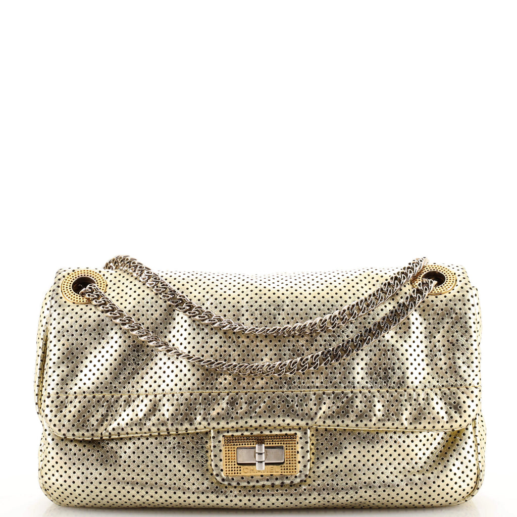 Chanel Drill Flap Bag Perforated Leather Medium Gold 1875751