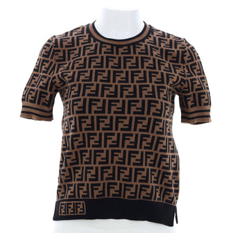 Fendi Women's Short Sleeve Crewneck Sweater Zucca Viscose Blend