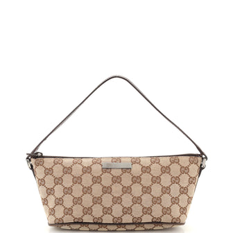 Gucci Vintage GG Canvas Boat Pochette - Brown Handle Bags