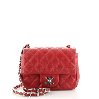 Chanel Square Classic Single Flap Bag Quilted Caviar Mini