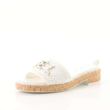 Chanel Women's Chain CHA-NEL Mule Sandals Tweed and Cork