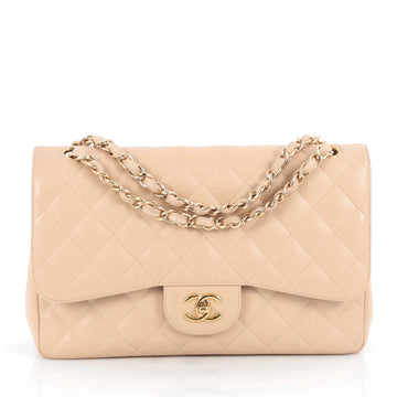Chanel Classic Double Flap Bag Quilted Caviar Jumbo Brown