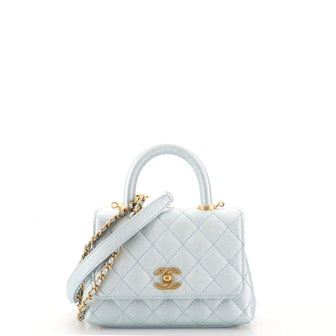 Chanel Coco Top Handle Bag Quilted Iridescent Caviar Extra Mini