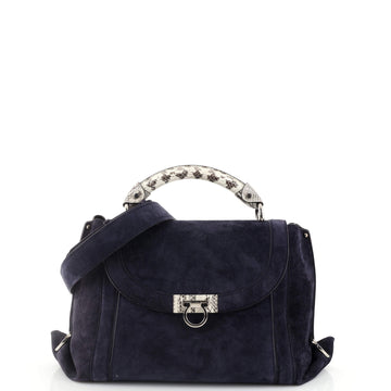 Salvatore Ferragamo Sofia Satchel Suede with Python Medium