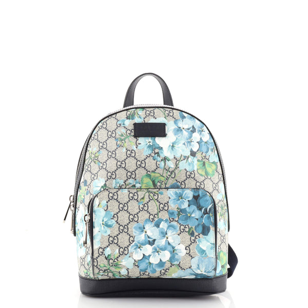 Gucci Zip Pocket Backpack Blooms Print GG Coated Canvas Small Blue